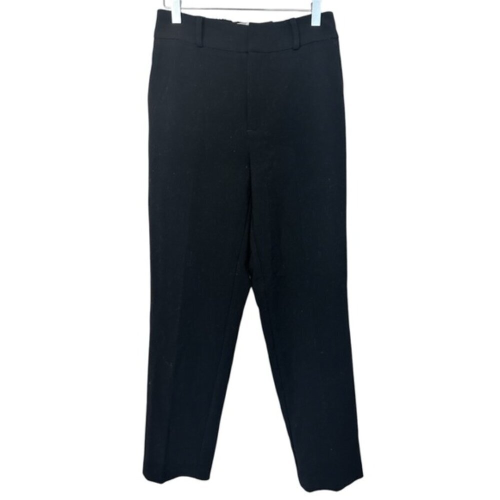 Simons High Rise Elastic Waist Cropped Straight Leg Flat Front  Black Trousers